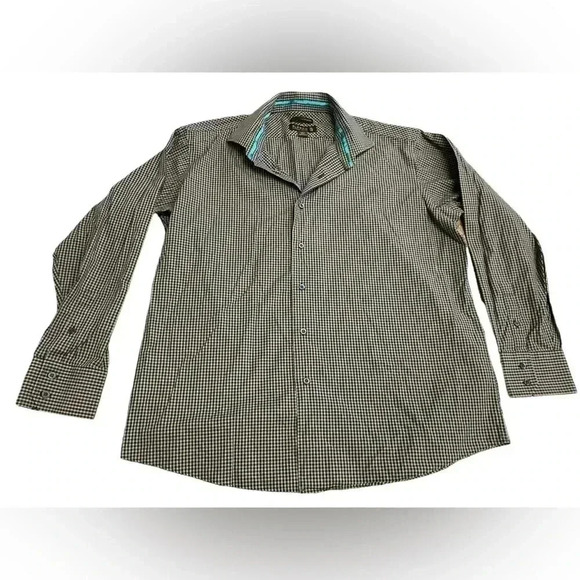 Alfred Sung Non Iron Blue Checkered Dress Shirt Size XL - Picture 2 of 6